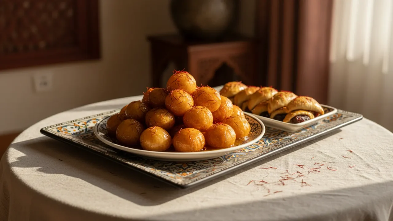 حلويات خليجية مزينة بخيوط الزعفران