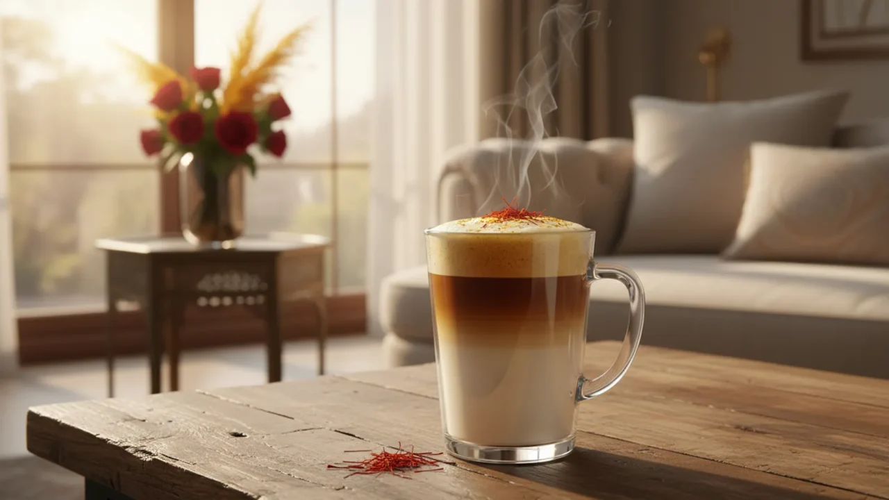 لاتيه الزعفران بالإسبريسو والحليب