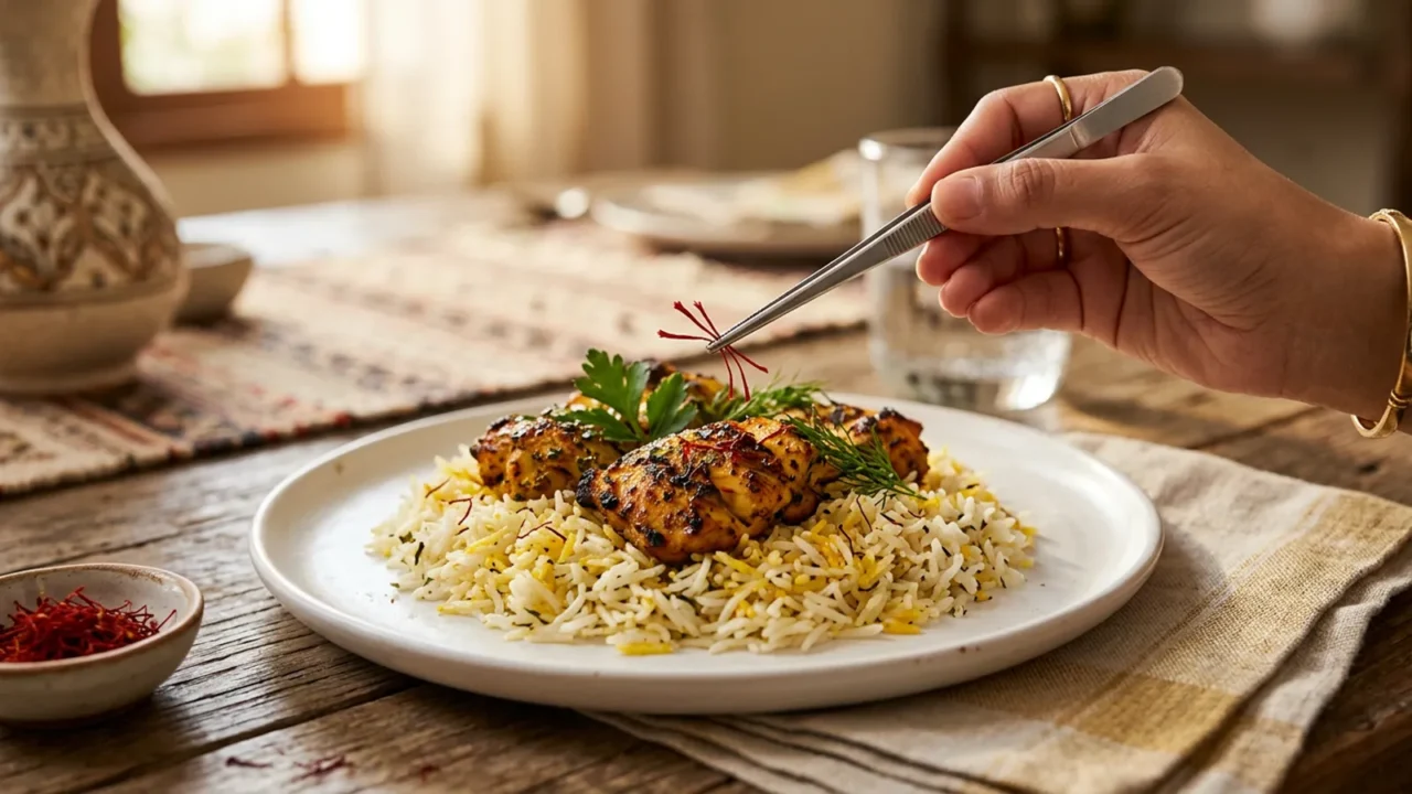 تزيين الطبق بخيوط الزعفران