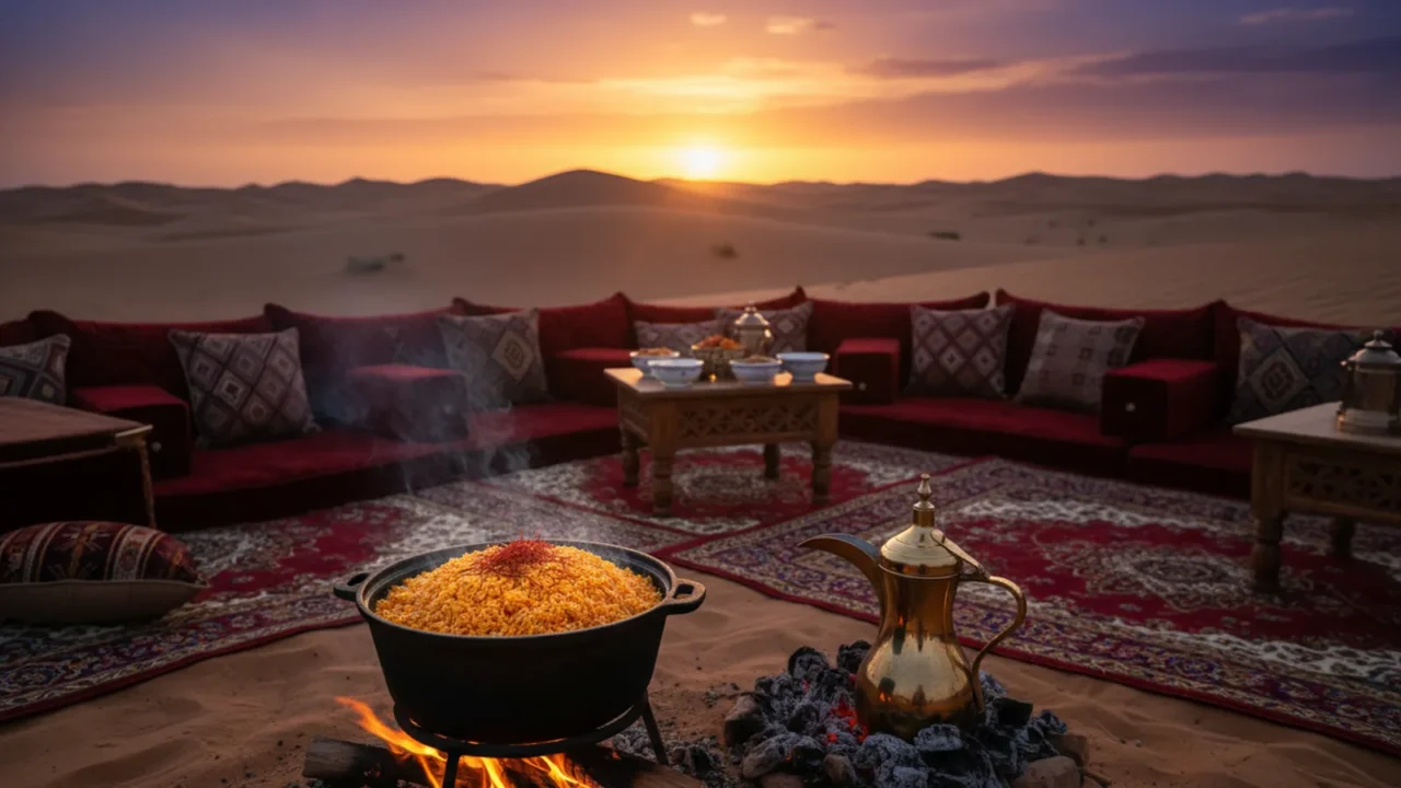 طبخ الزعفران على النار في رحلة برية