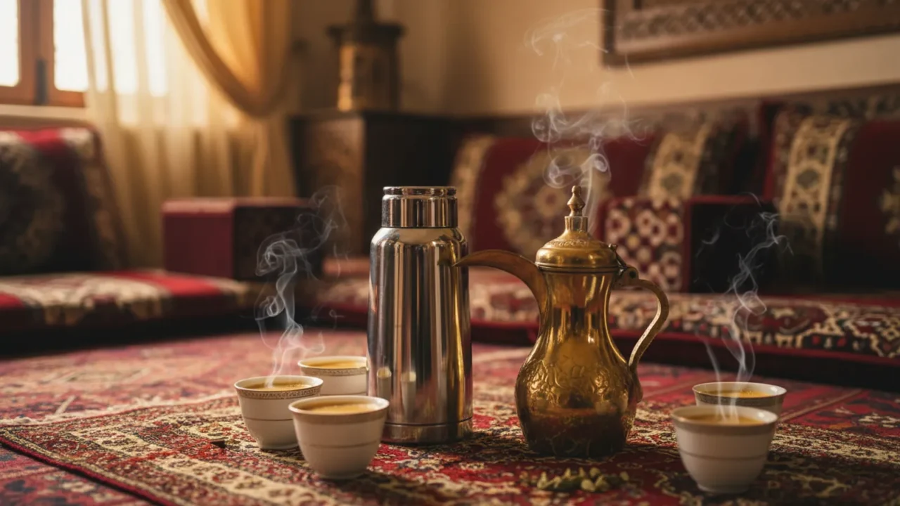قهوة الزعفران في الترمس والدلة
