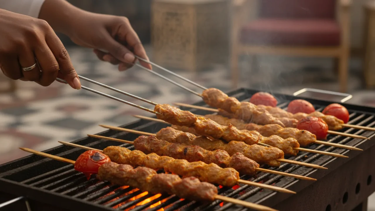 كفتة وكباب بالزعفران على الفحم