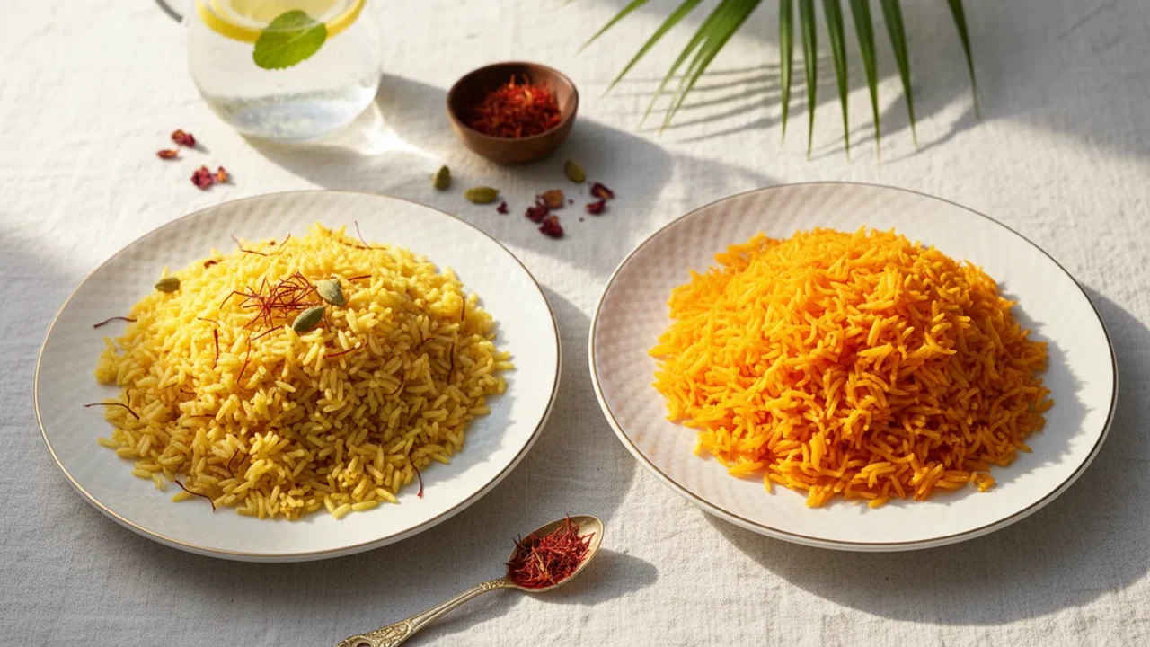 أرز بالزعفران مقابل أرز بملوّن الطعام