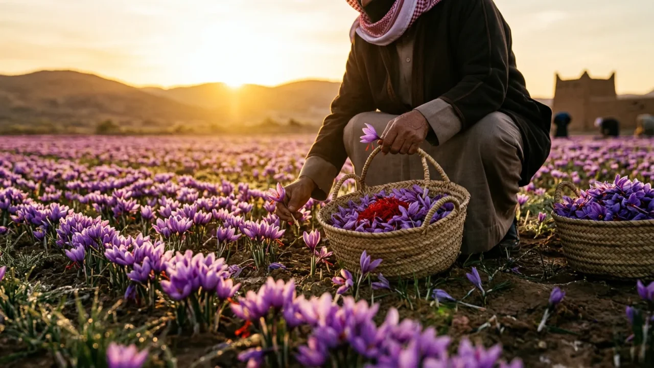 موسم حصاد الزعفران في الحقل