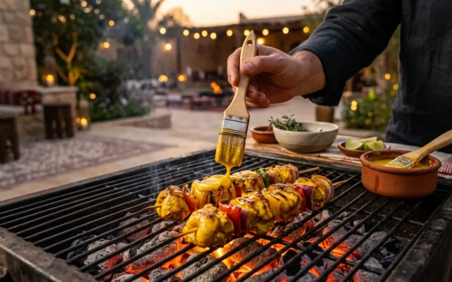 دهن الزعفران بالفرشاة أثناء الشوي: كيف تلمّع اللحم دون أن يحترق؟