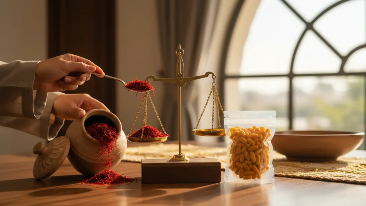 الزعفران بالوزن أو في عبوة مختومة