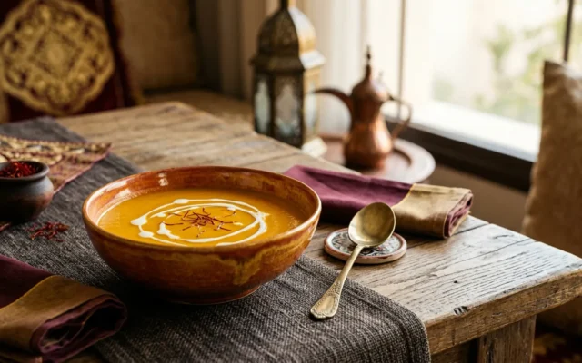 شوربة القرع بالزعفران: وصفة ناعمة بالزنجبيل والقرع المحمص